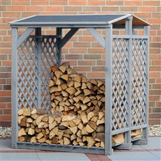 Premium Wooden Log Storage Rack Shed - Grey Firewood Storage with Felt Roof | Outdoor Wood Rack for Stylish and Durable Log Storage