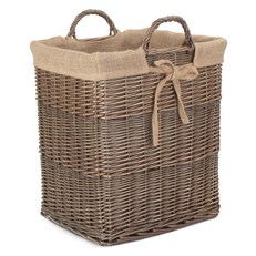 Rectangular Willow Storage and Log Basket with Removable Hessian Lining