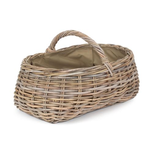 Grey Rattan Market Basket with Green Cordura Lining - Stylish for Gardening, Foraging, and Shopping