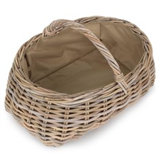 Grey Rattan Market Basket with Green Cordura Lining - Stylish for Gardening, Foraging, and Shopping