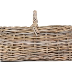 Grey Rattan Market Basket with Green Cordura Lining - Stylish for Gardening, Foraging, and Shopping