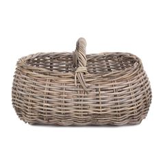 Grey Rattan Market Basket - Versatile and Stylish for Garden, Shopping, or Decoration