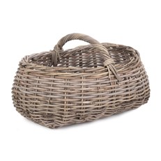 Grey Rattan Market Basket - Versatile and Stylish for Garden, Shopping, or Decoration