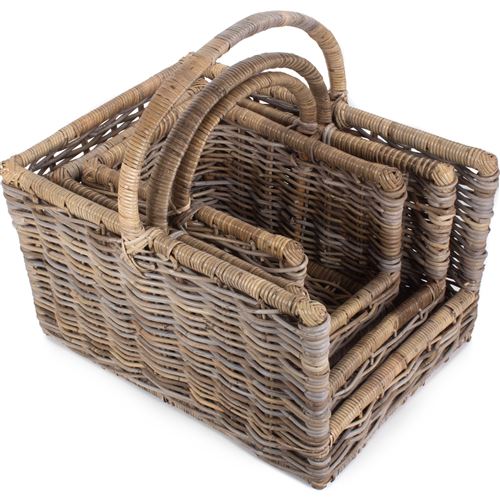 Rattan Open-Ended Log Basket Set of 3 - Stylish and Contemporary Fireside Accessory