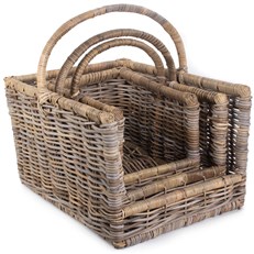 Rattan Open-Ended Log Basket Set of 3 - Stylish and Contemporary Fireside Accessory