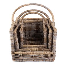 Rattan Open-Ended Log Basket Set of 3 - Stylish and Contemporary Fireside Accessory