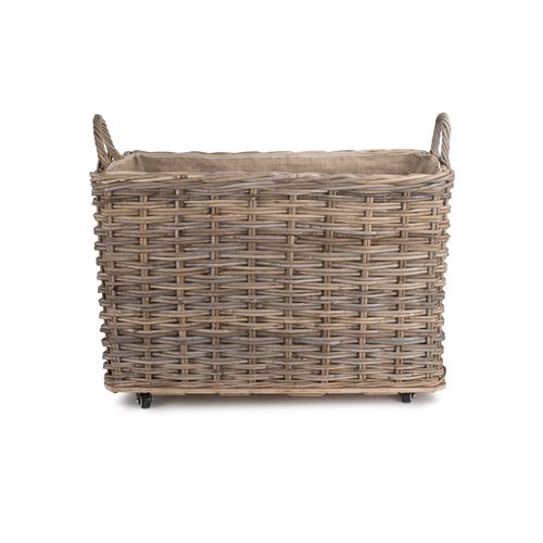 Large Wheeled Rattan Log Basket with Cordura Lining - Versatile and Stylish Storage Solution