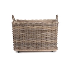 Large Wheeled Rattan Log Basket with Cordura Lining - Versatile and Stylish Storage Solution