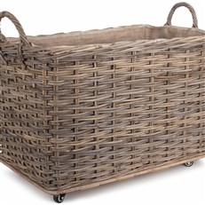 Large Wheeled Rattan Log Basket with Cordura Lining - Versatile and Stylish Storage Solution