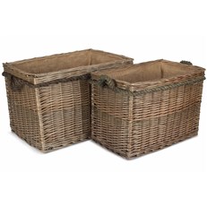 Set of 2 Rectangular Rope-Handled Log Baskets - Stylish and Durable Fireplace Storage