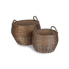 Set of 2 Antique Wash Stumpy Baskets - Stylish and Versatile Storage Solution