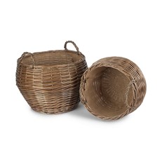 Set of 2 Antique Wash Stumpy Baskets - Stylish and Versatile Storage Solution