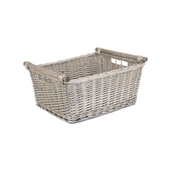 Callow Wicker Log Basket Extra Large Antique Wash Wooden Handled Basket