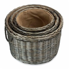 Set of 3 Antique Wash Round Storage Baskets - Stylish and Versatile Storage Solution