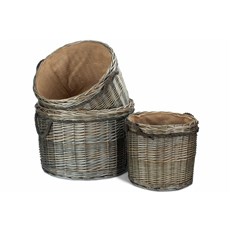 Set of 3 Antique Wash Round Storage Baskets - Stylish and Versatile Storage Solution