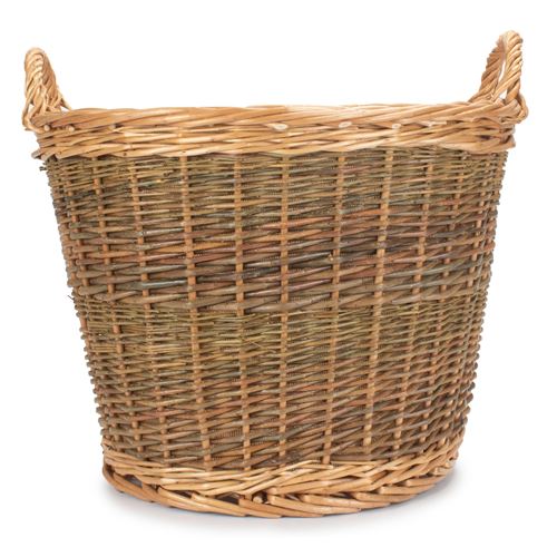 Unpeeled Willow Log Basket with Lining - Stylish and Functional Fireside Accessory