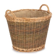 Unpeeled Willow Log Basket with Lining - Stylish and Functional Fireside Accessory