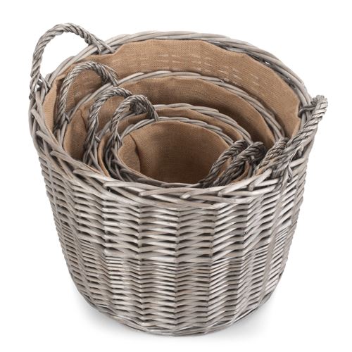 Set of 4 Round Lined Wicker Log Baskets - Stylish and Versatile Storage Solution