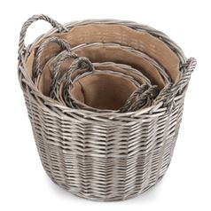 Set of 4 Round Lined Wicker Log Baskets - Stylish and Versatile Storage Solution