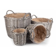 Set of 4 Round Lined Wicker Log Baskets - Stylish and Versatile Storage Solution