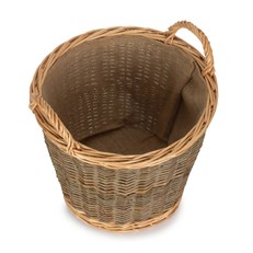 Small Unpeeled Willow Log Basket with Lining - Stylish and Functional Fireside Accessory