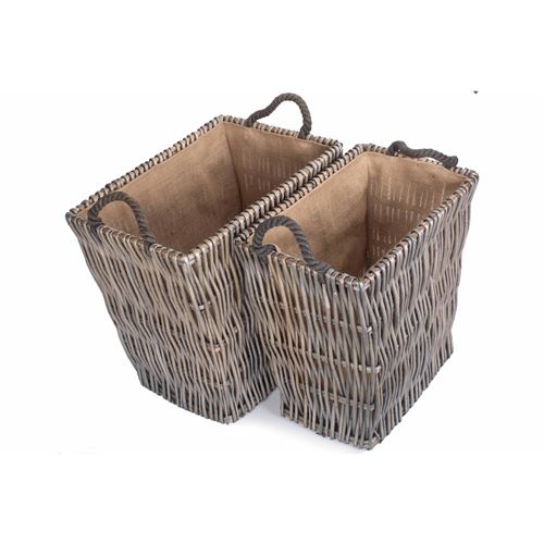 Set of 2 Rectangular Grey Log Baskets - Stylish and Robust Log Storage Solution