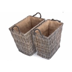 Set of 2 Rectangular Grey Log Baskets - Stylish and Robust Log Storage Solution