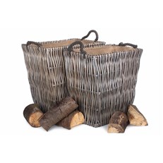 Set of 2 Rectangular Grey Log Baskets - Stylish and Robust Log Storage Solution