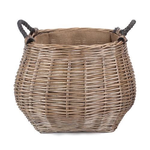 Curve-Sided Antique Wash Hessian Lined Log Basket - Stylish and Robust Log Storage Solution