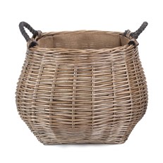 Curve-Sided Antique Wash Hessian Lined Log Basket - Stylish and Robust Log Storage Solution