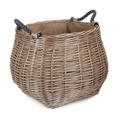 Curve-Sided Antique Wash Hessian Lined Log Basket - Stylish and Robust Log Storage Solution