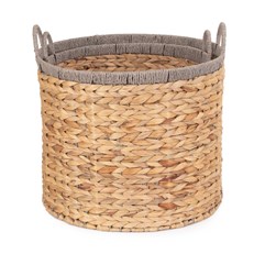 Set of 2 Round Water Hyacinth Storage Baskets with Grey Rope Border - Stylish and Versatile Storage Solution