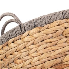 Set of 2 Round Water Hyacinth Storage Baskets with Grey Rope Border - Stylish and Versatile Storage Solution