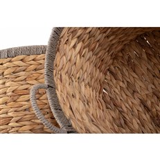 Set of 2 Round Water Hyacinth Storage Baskets with Grey Rope Border - Stylish and Versatile Storage Solution